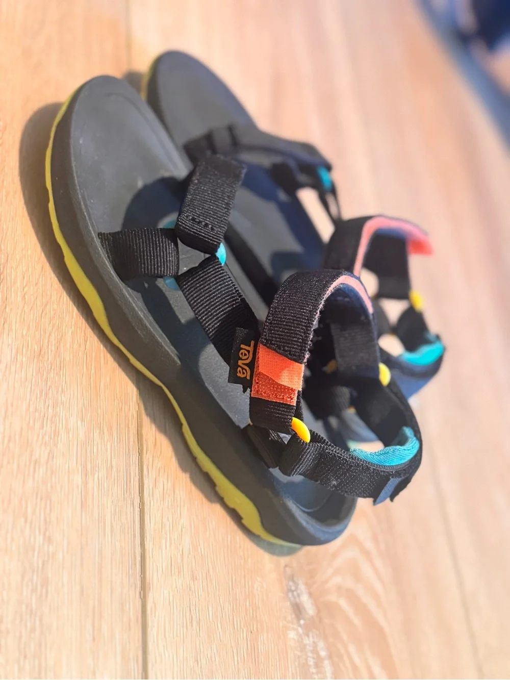 Teva Kids Black Sandals with Yellow Sole and Accent Colors
